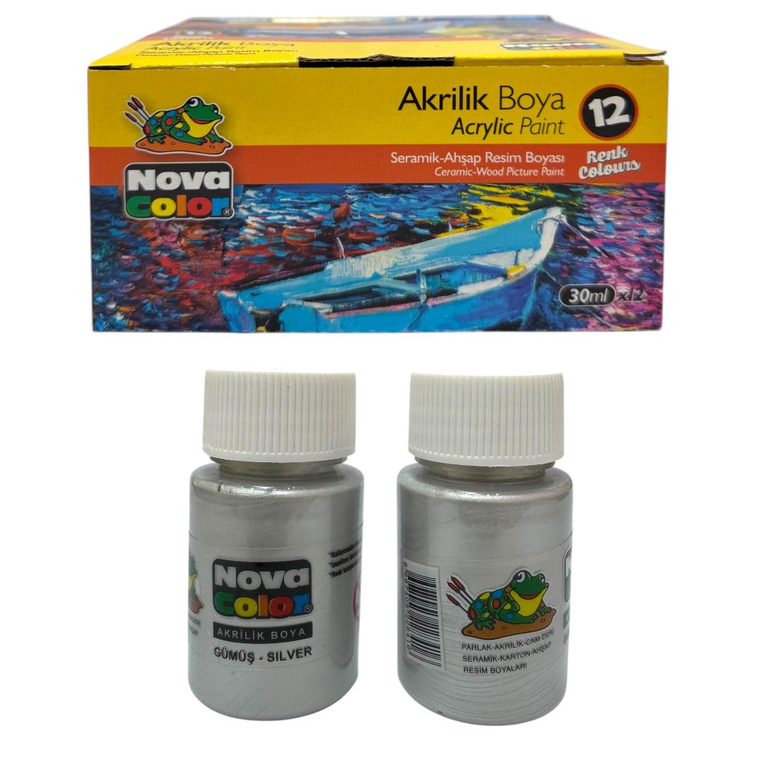 NOVA COLOR AKRİLİK BOYA GÜMÜŞ RENK 12'Lİ PAKET
